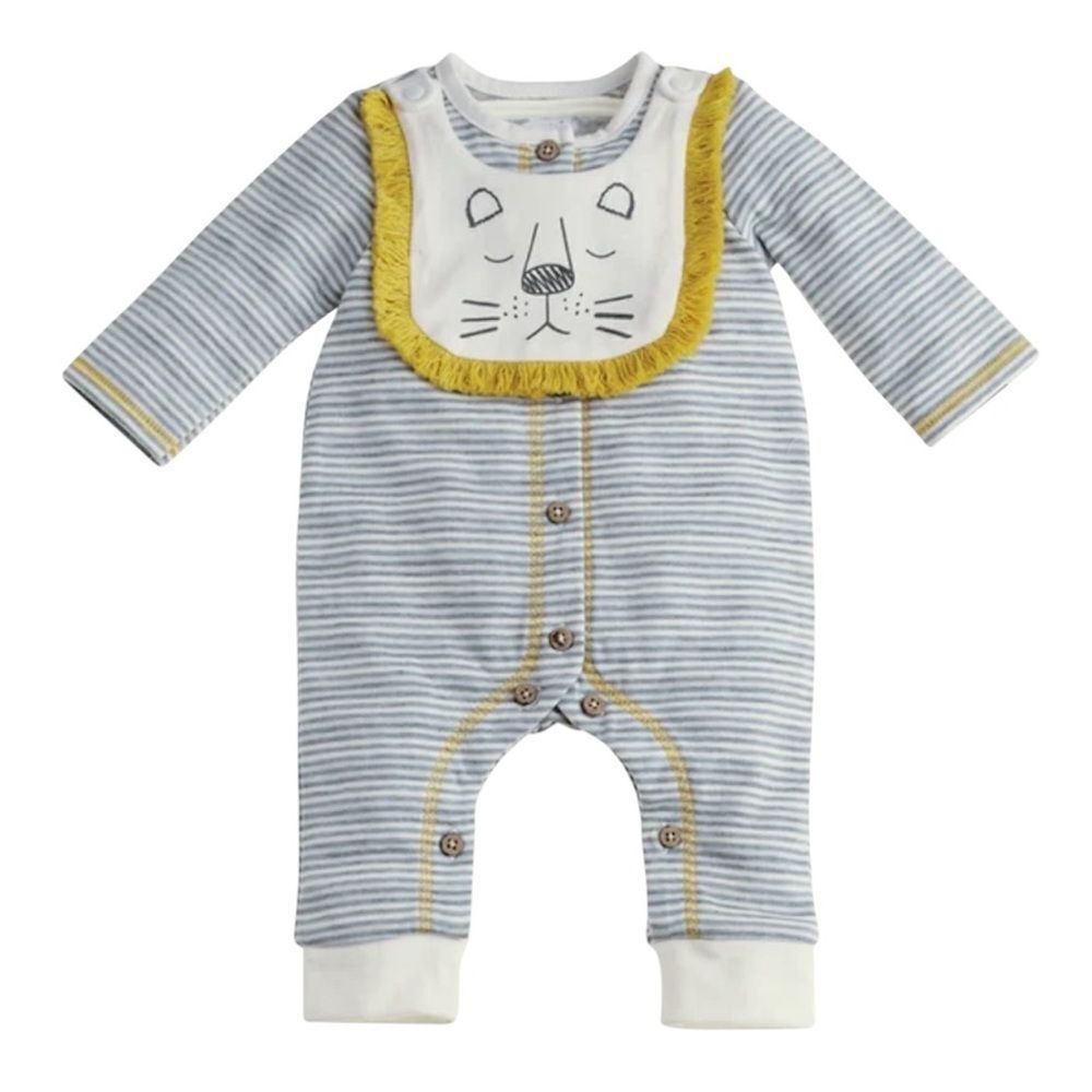 Mud Pie Gray and White Lion Sleeper and Bib Set - Excellent Condition